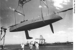 <em>Sayonara</em>  is unloaded from a cargo ship before the race.
